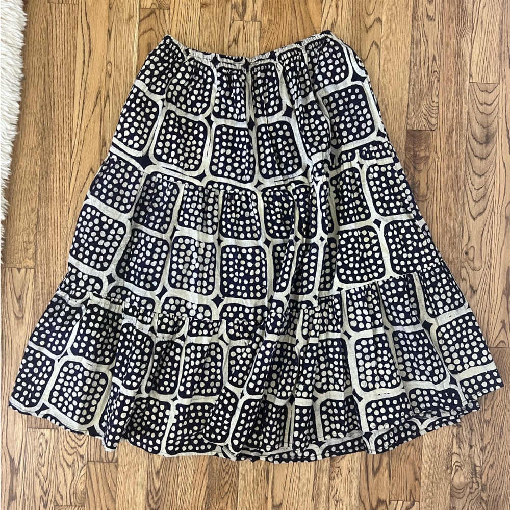FB Block Print Linen Skirt – Navy & Cream, Boho Midi, Dotter Boutique